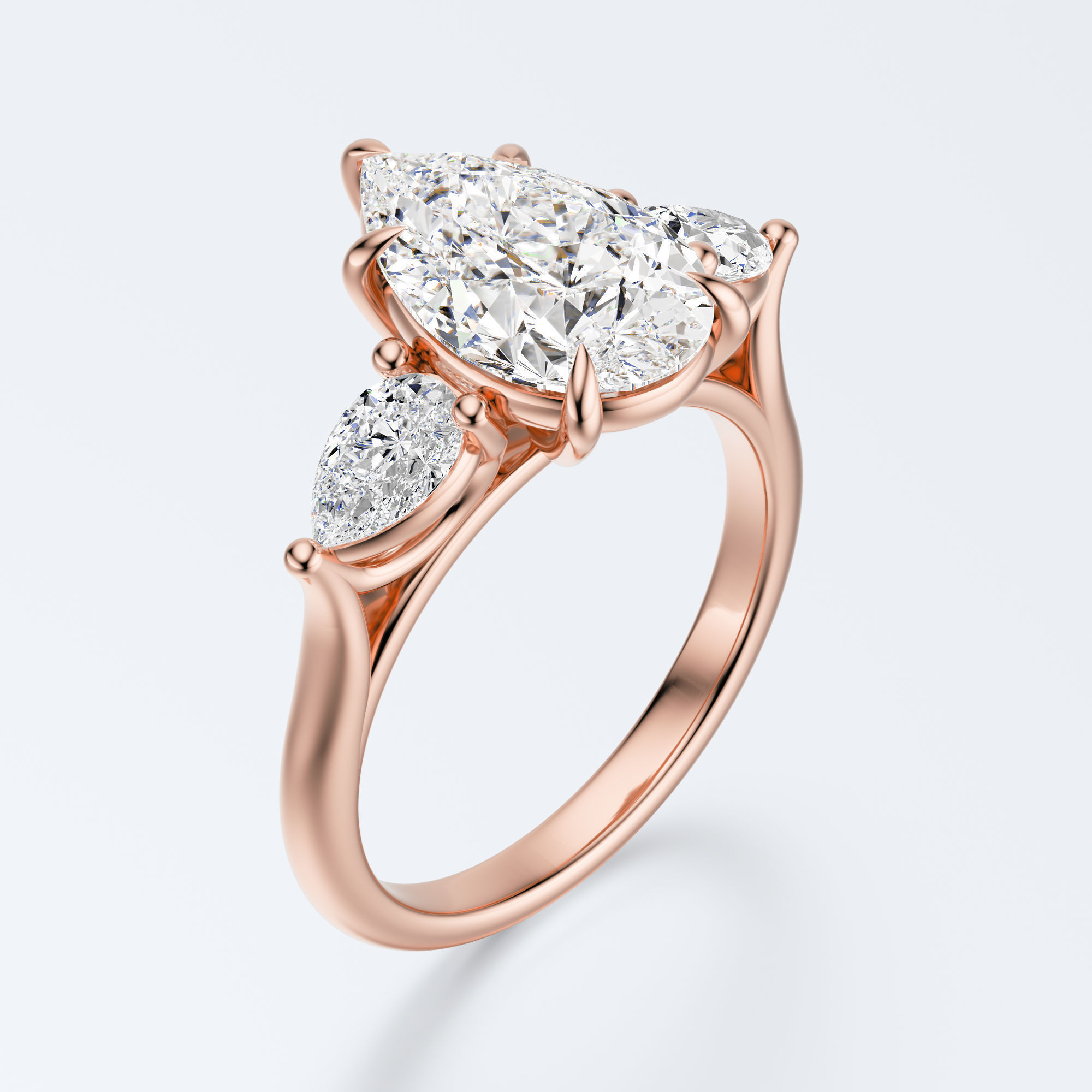 three stone engagement ring  3D print model_10