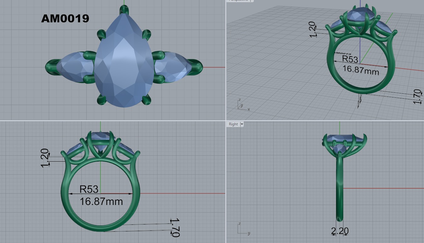 three stone engagement ring  3D print model_1
