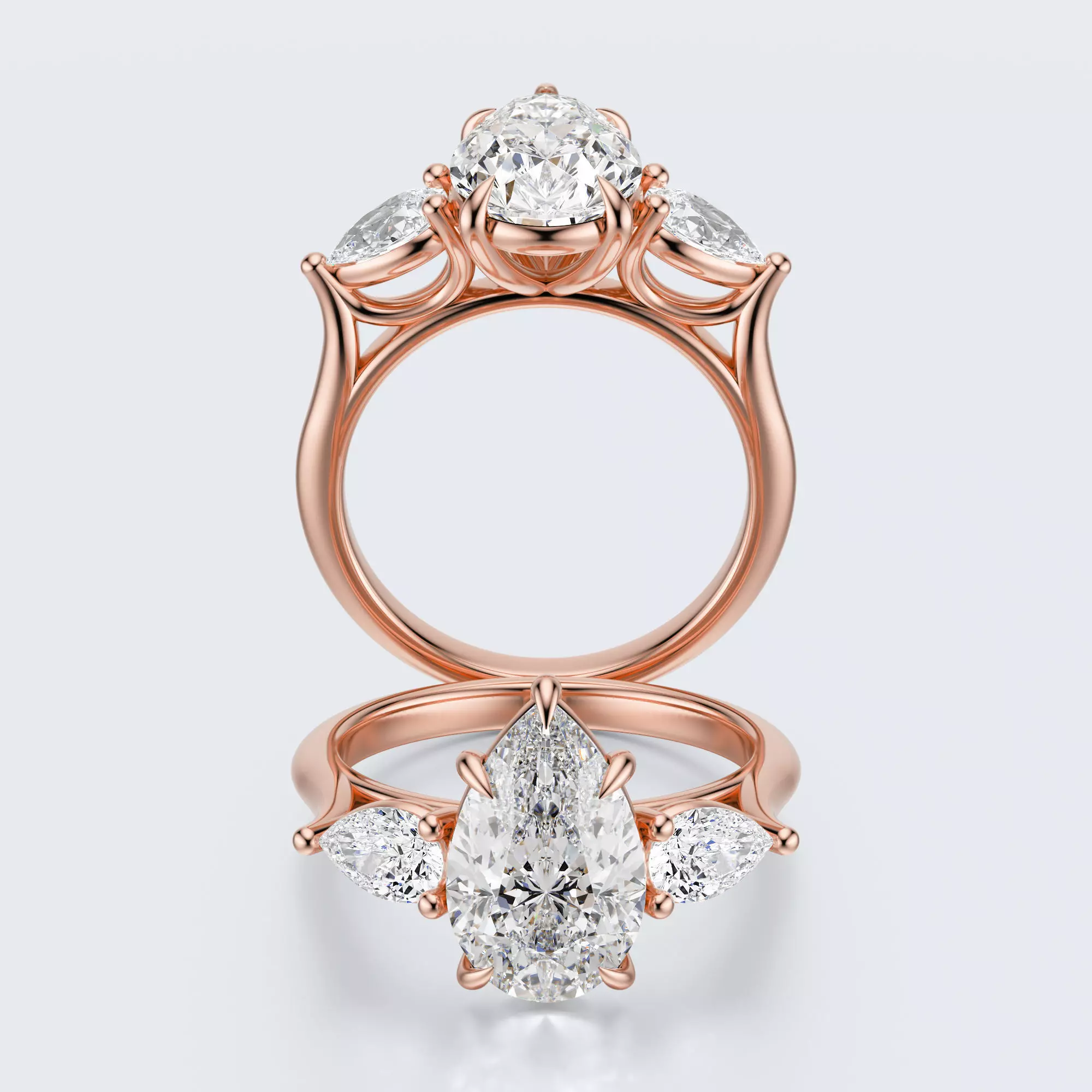 three stone engagement ring  3D print model_0