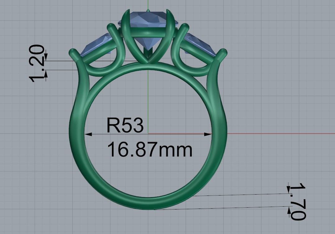 three stone engagement ring  3D print model_4