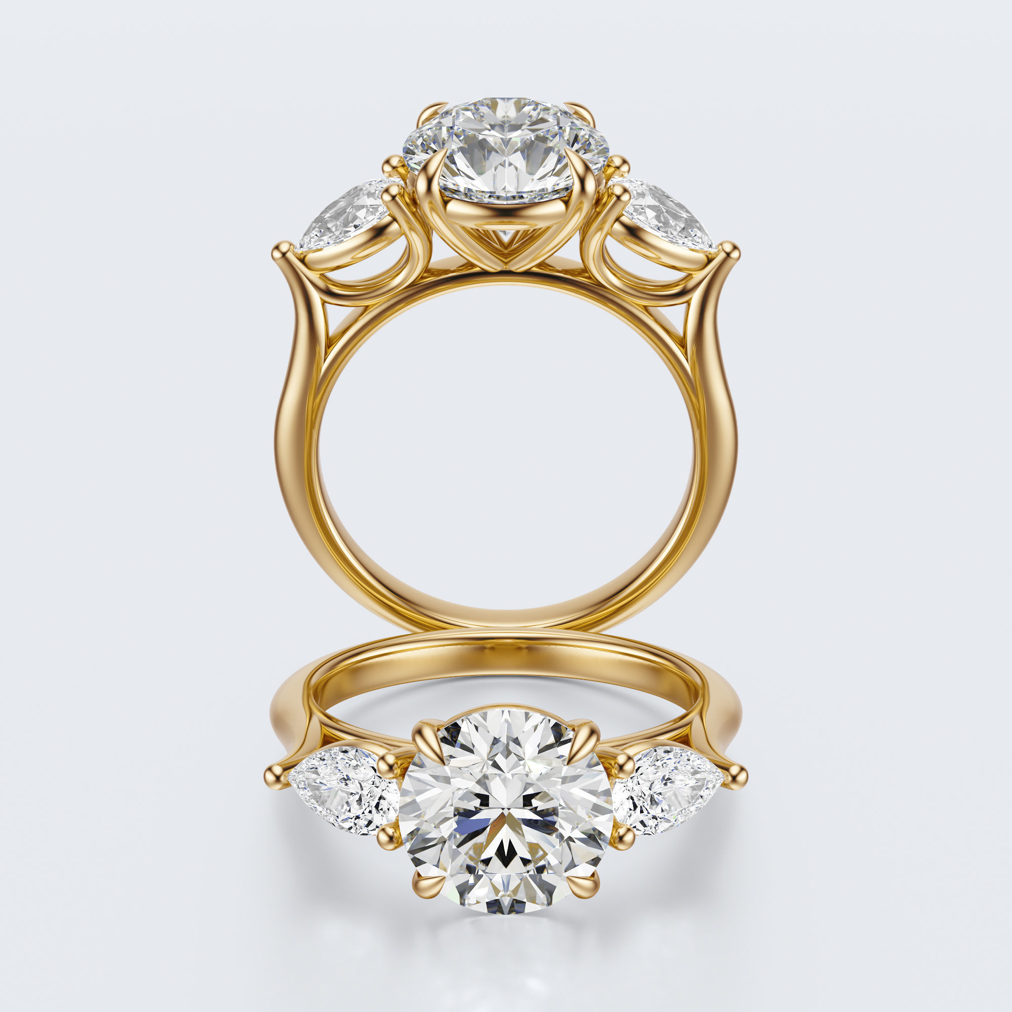 three stone engagement ring 3D print model_24
