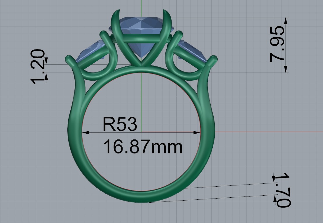 three stone engagement ring 3D print model_4