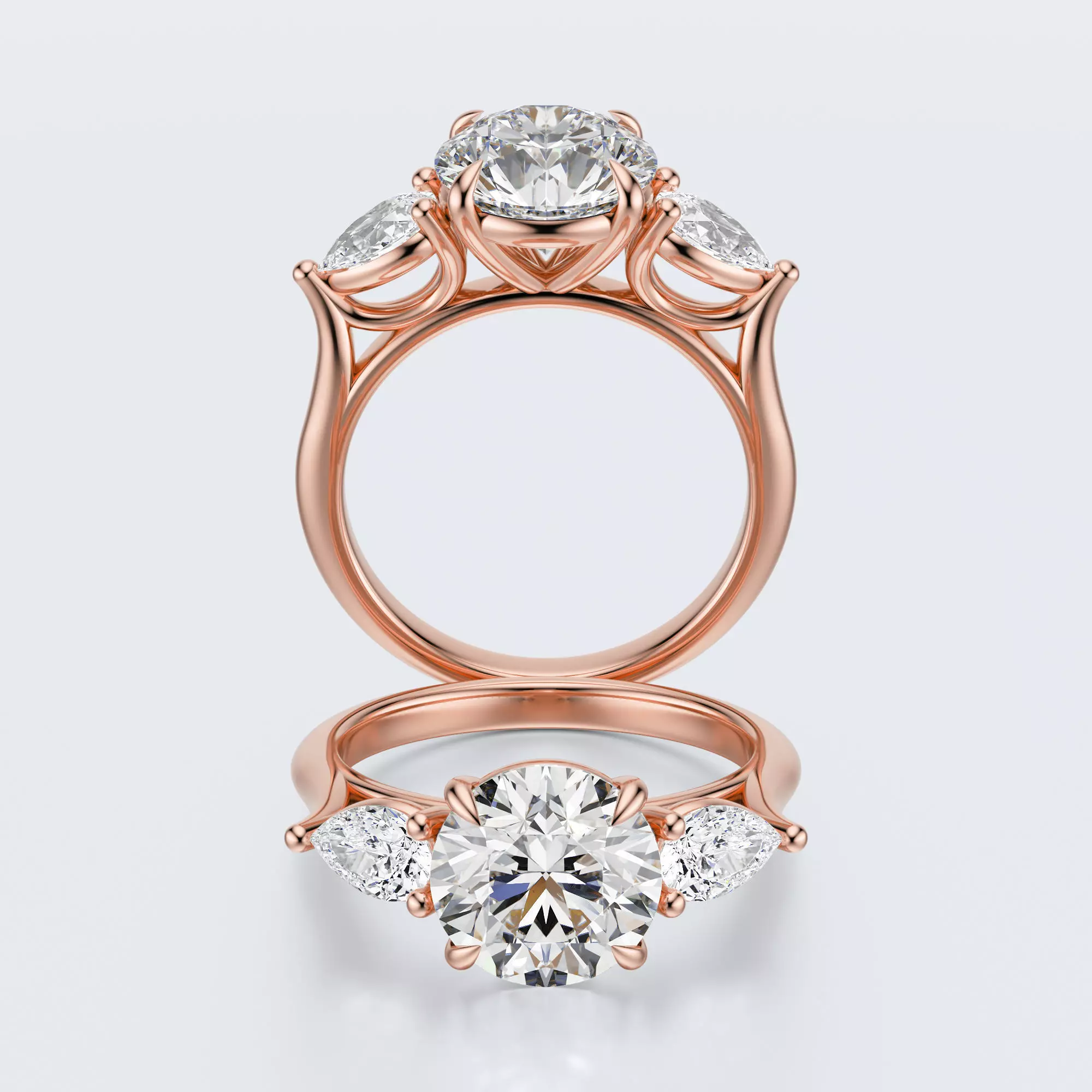three stone engagement ring 3D print model_0