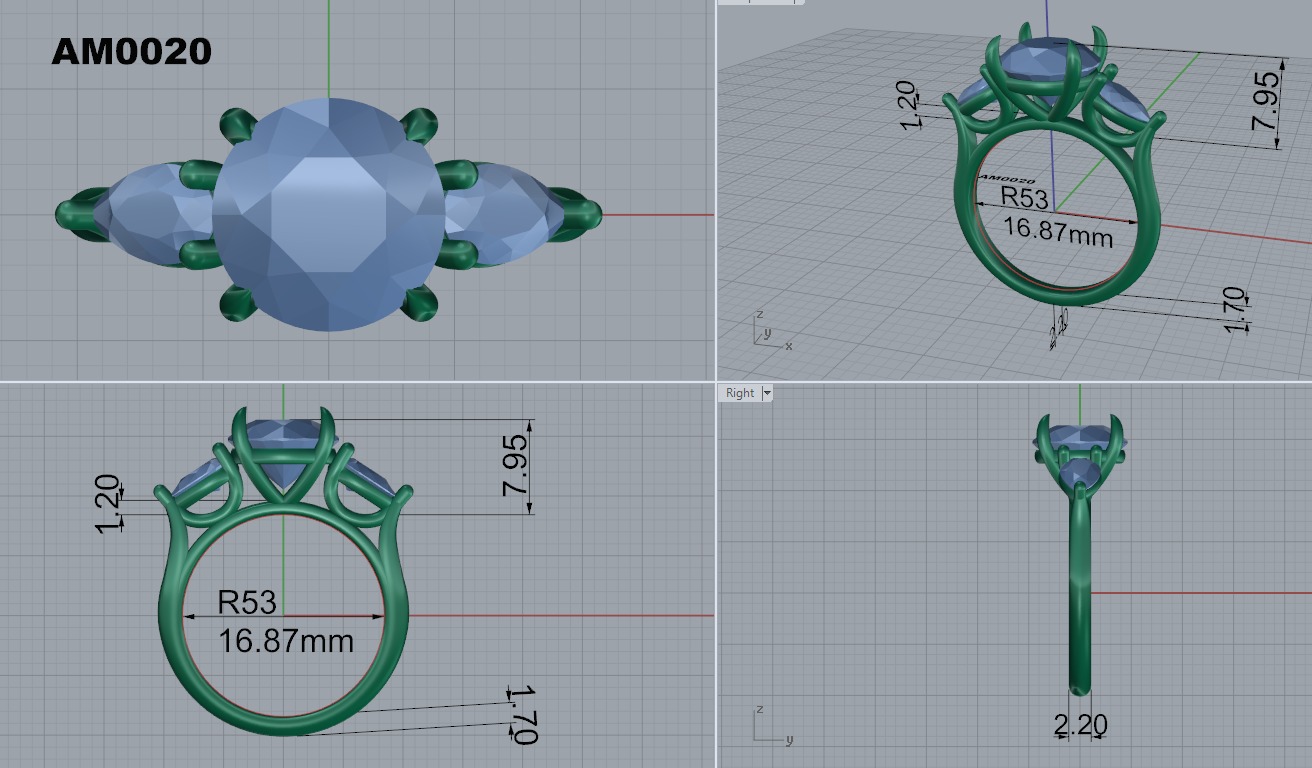 three stone engagement ring 3D print model_1