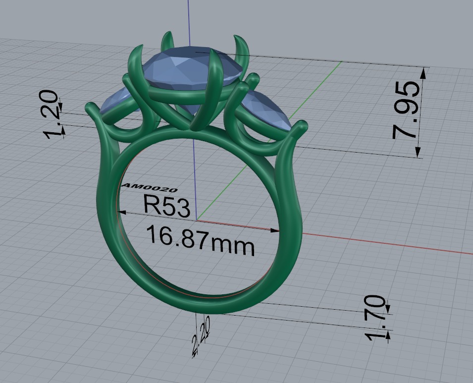 three stone engagement ring 3D print model_3