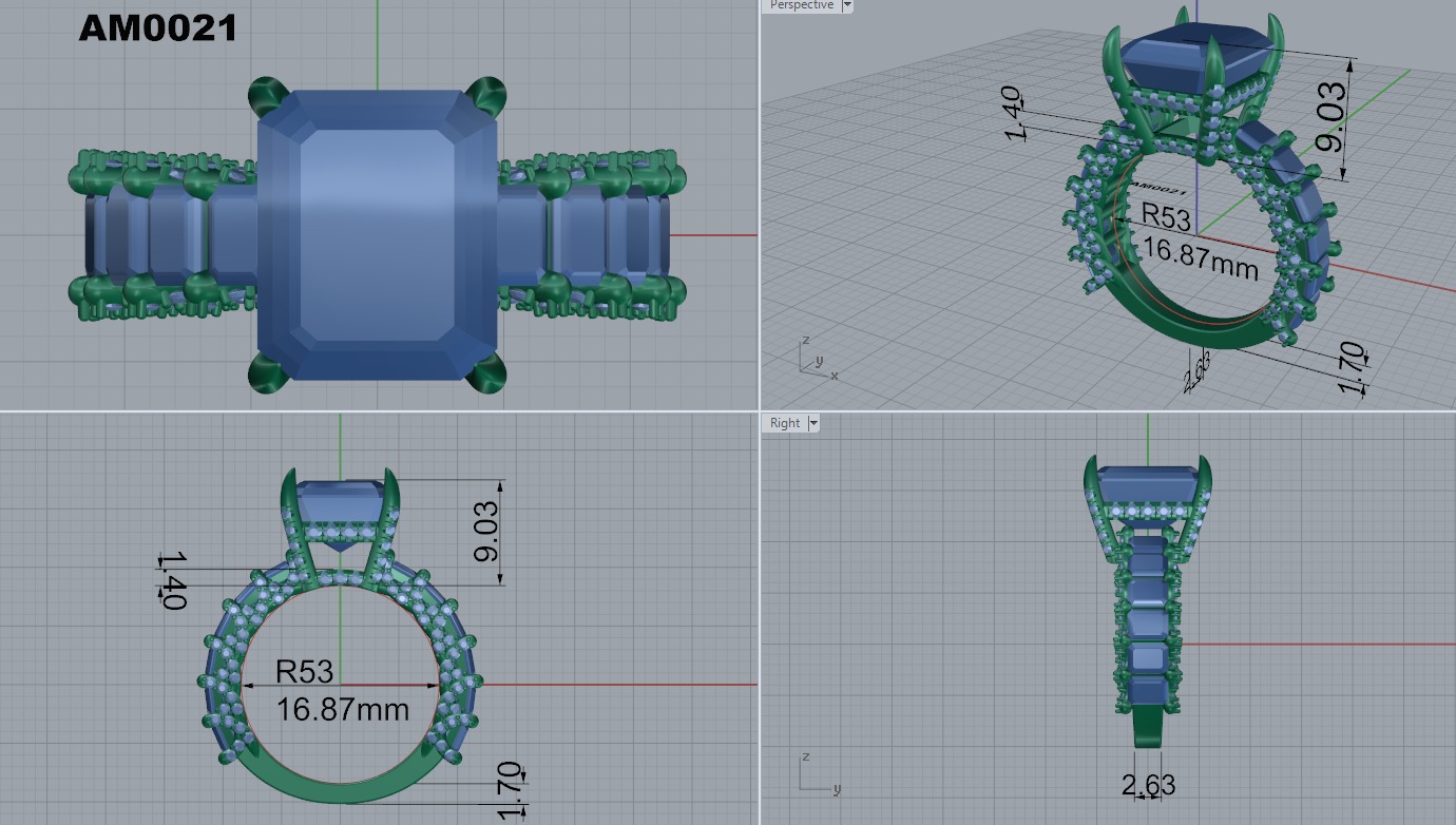 Emerald cut diamond engagement ring   3D print model_1