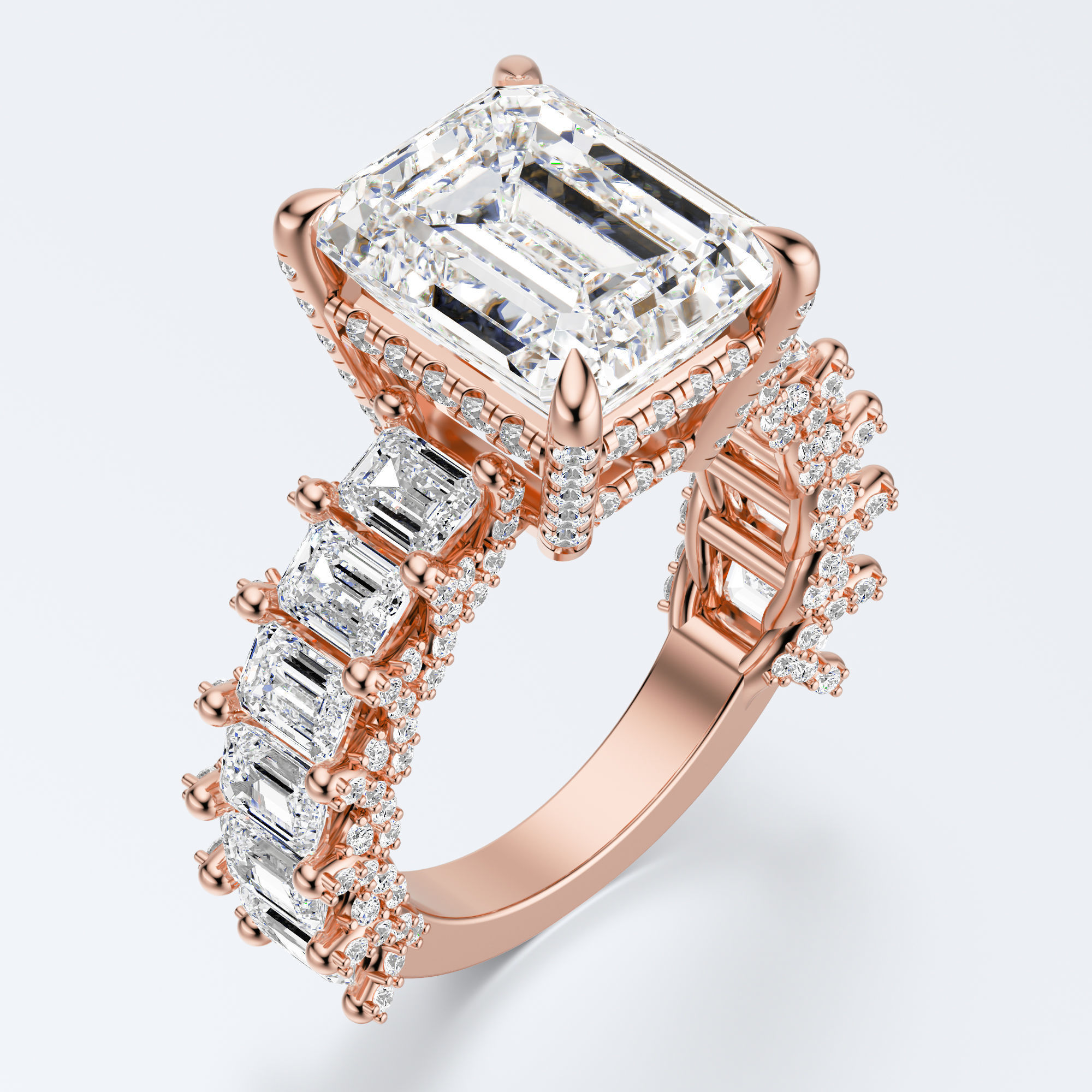 Emerald cut diamond engagement ring   3D print model_10