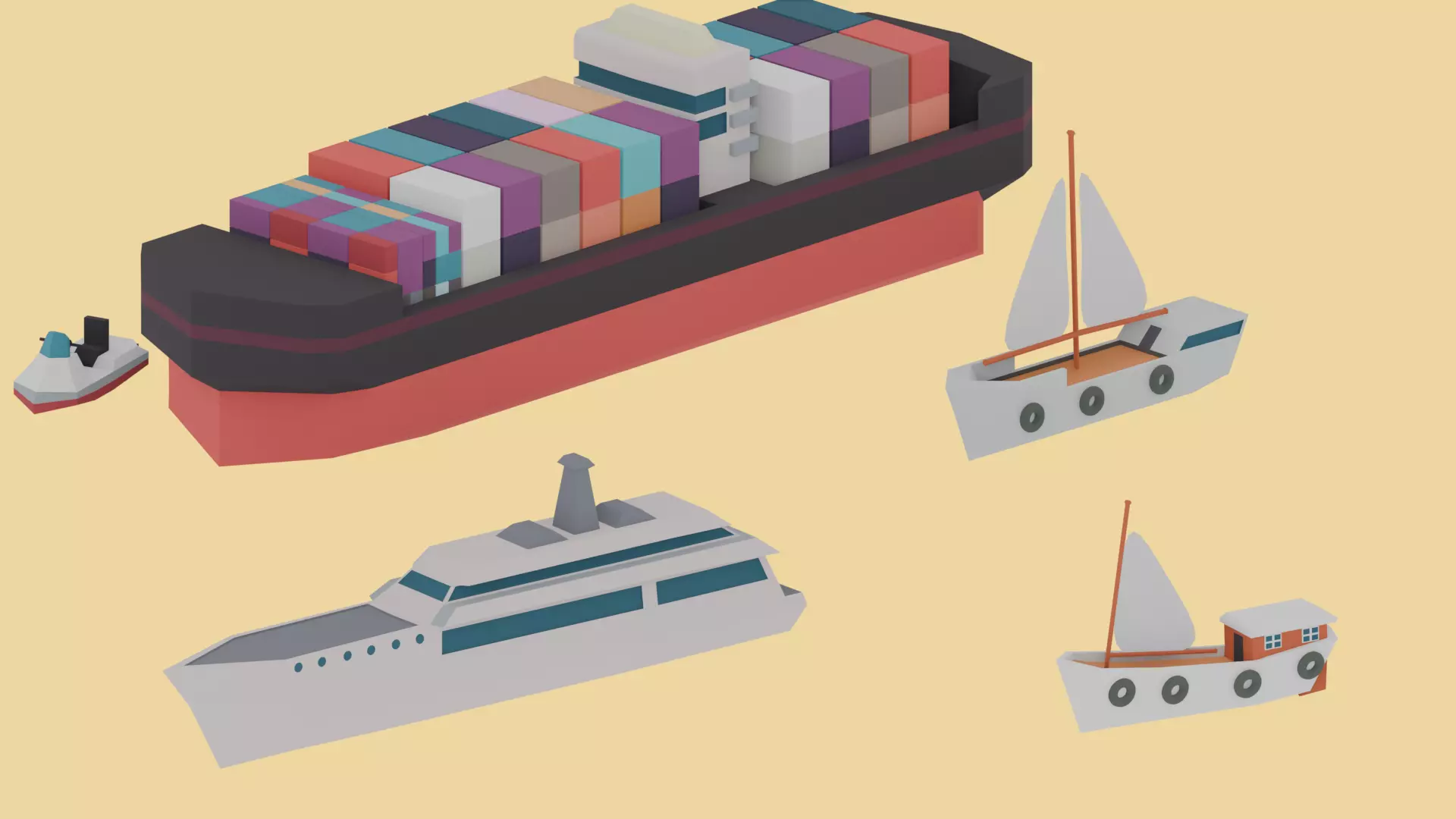 Low-Poly ships  Low-poly 3D model_0