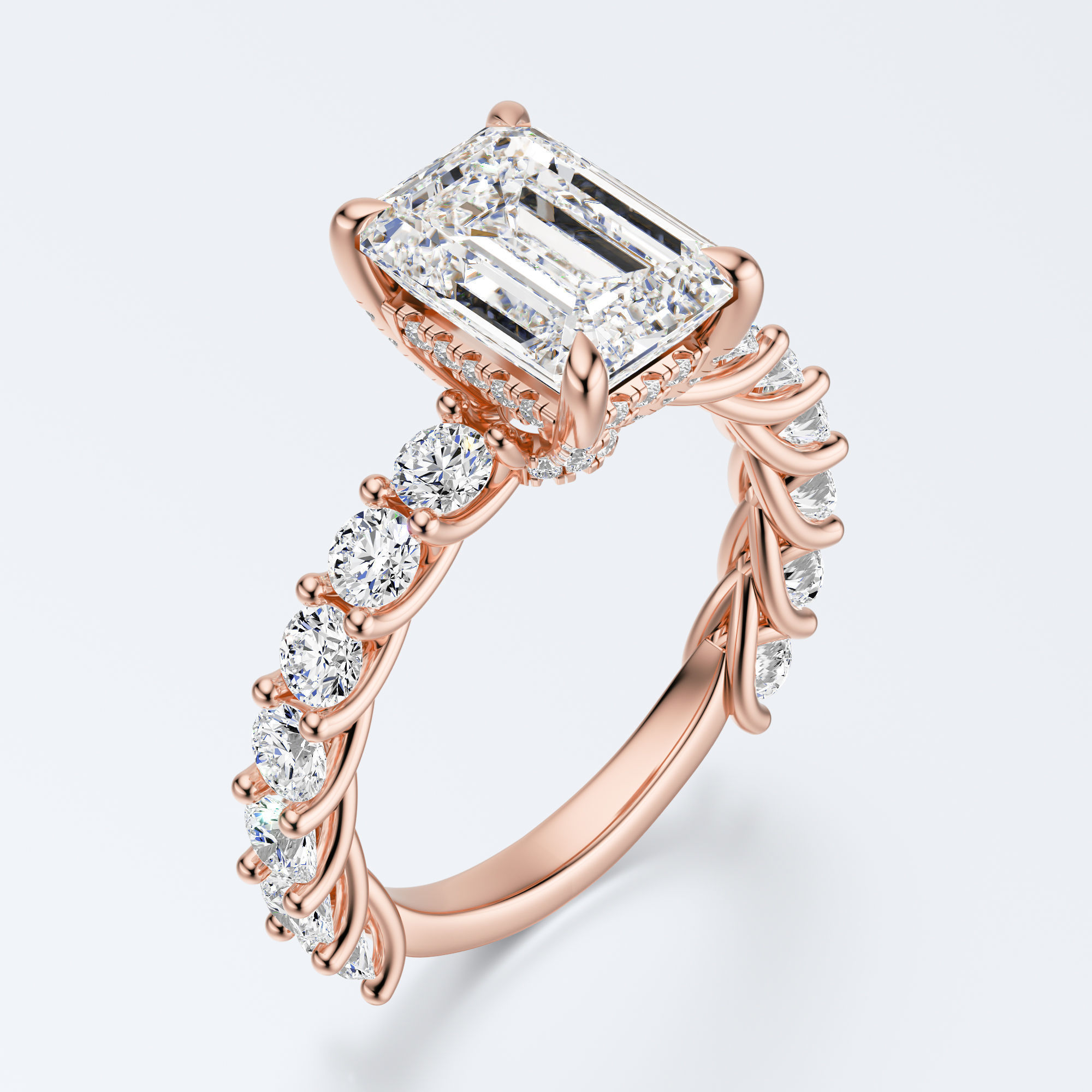 Emerald cut diamond engagement ring 3D print model_10