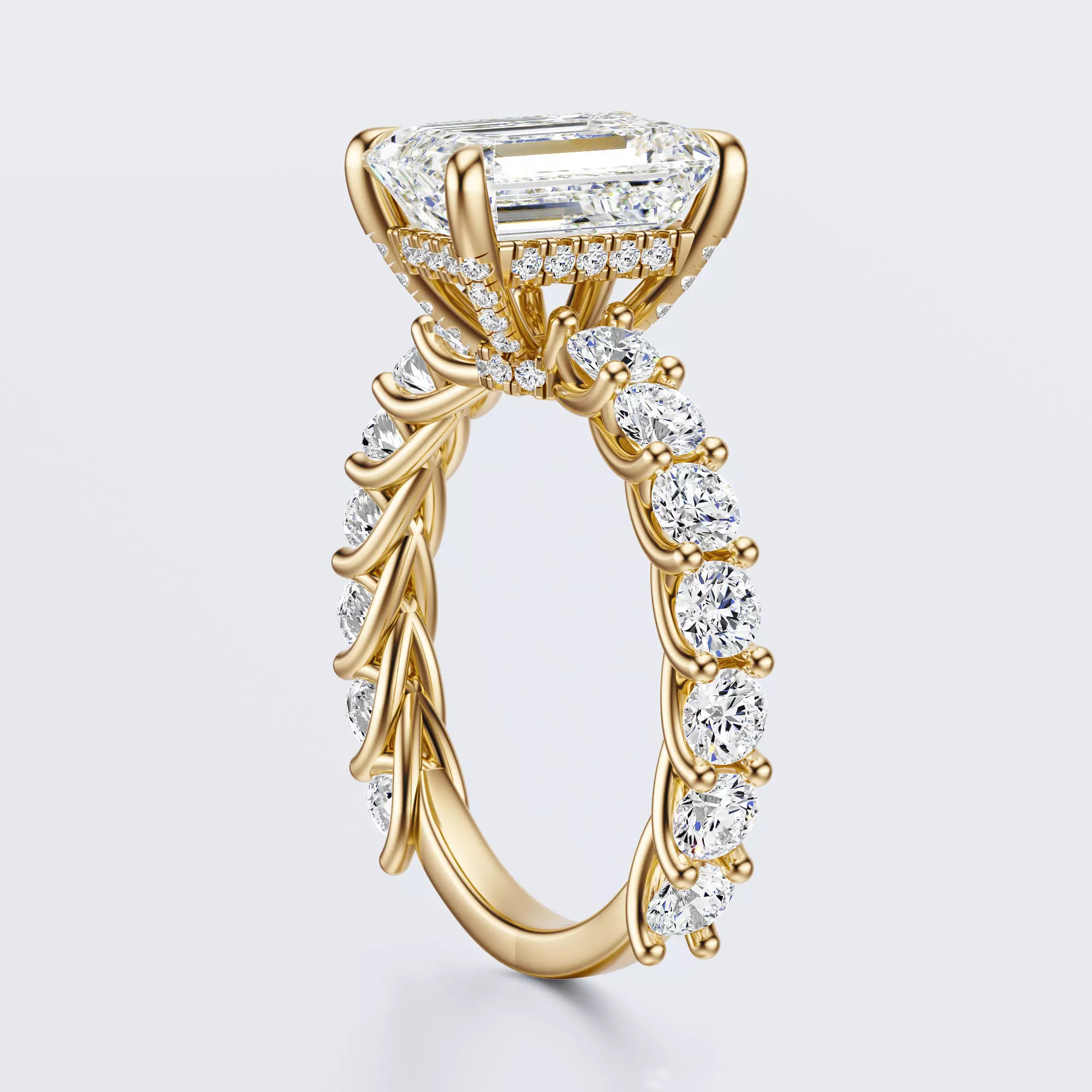 Emerald cut diamond engagement ring 3D print model_0