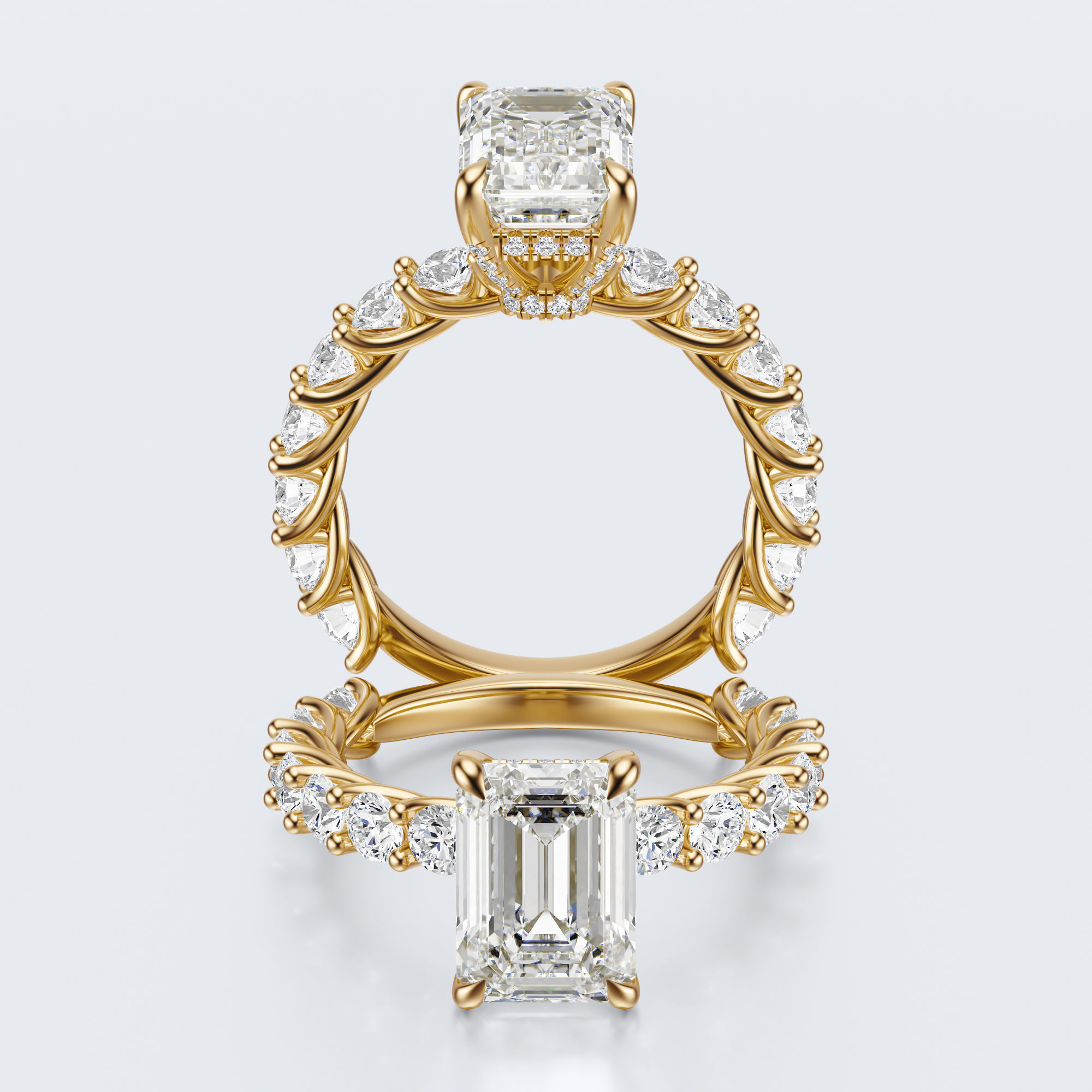 Emerald cut diamond engagement ring 3D print model_24