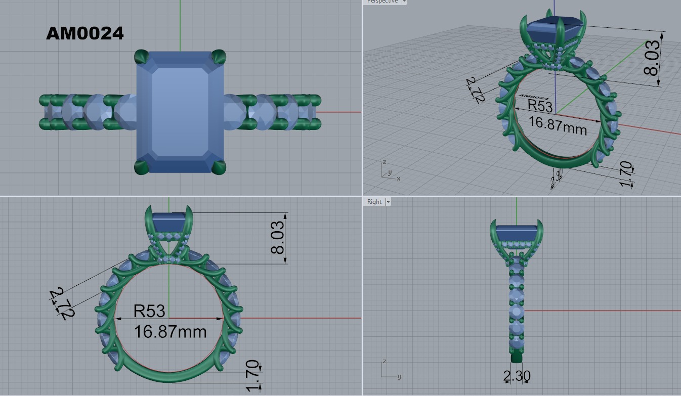Emerald cut diamond engagement ring 3D print model_1
