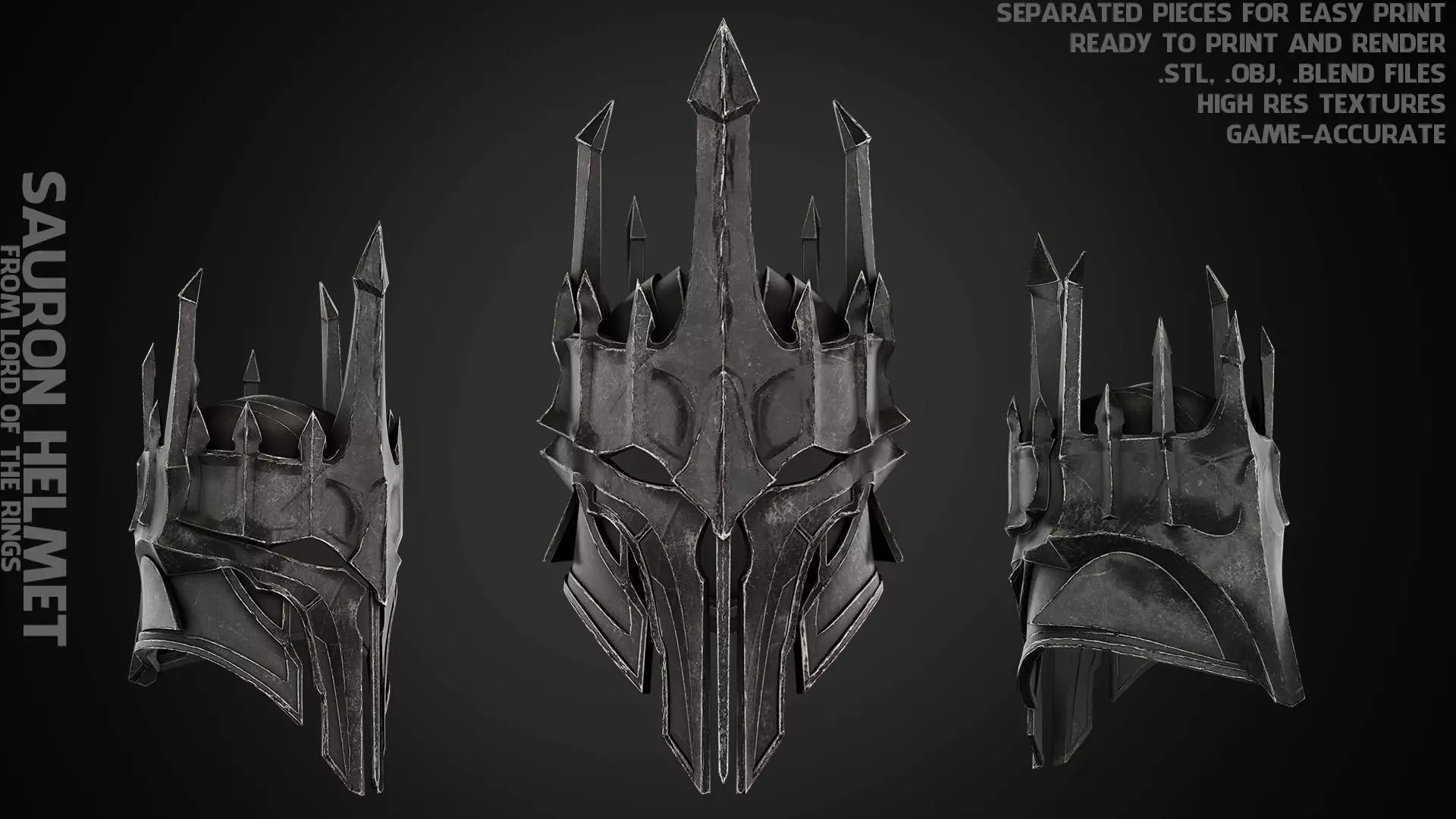 LOTR Dark Lord Sauron Helmet for Cosplay 3D print model_0