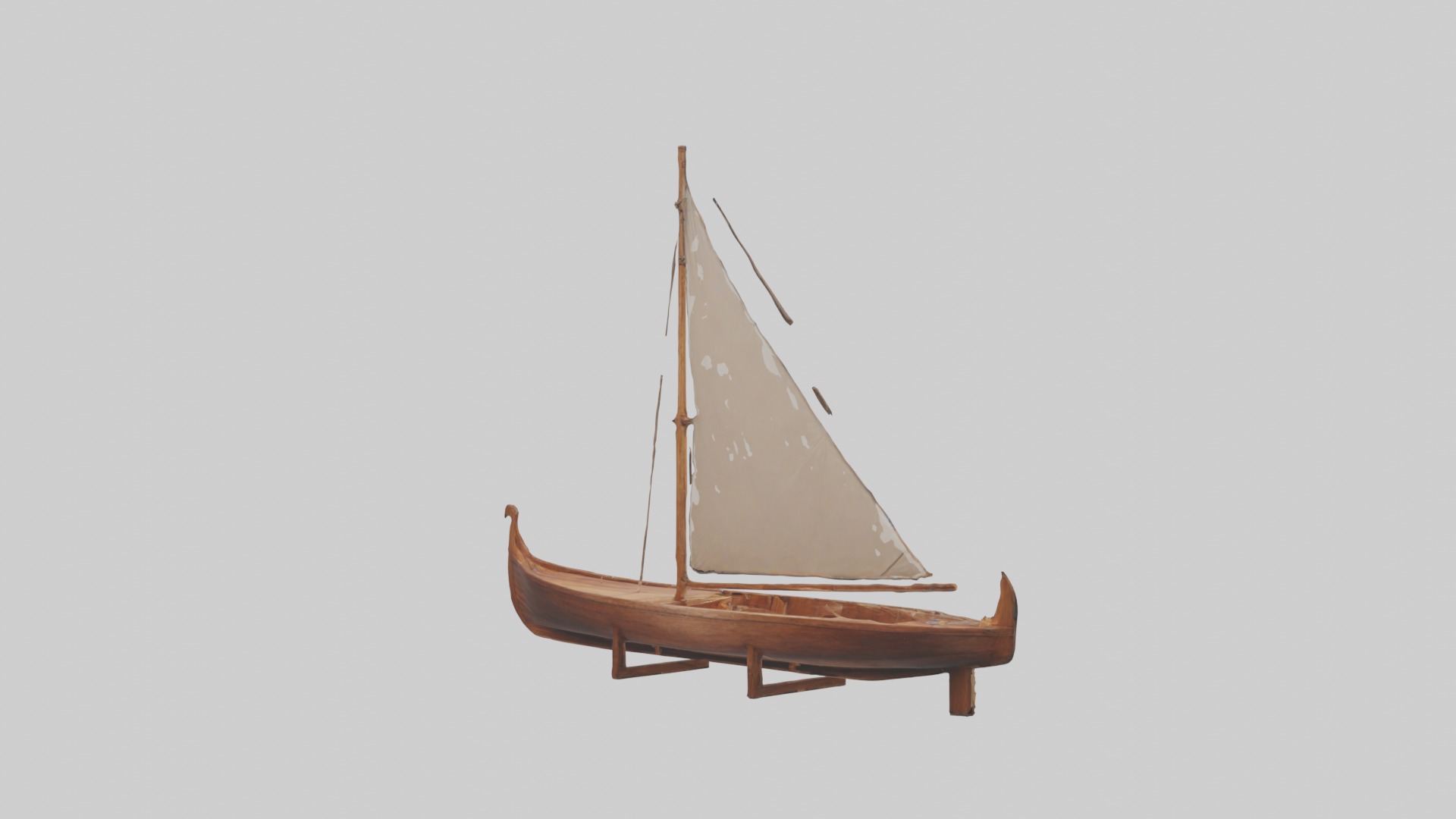 Wooden Boat Low-poly 3D model_2