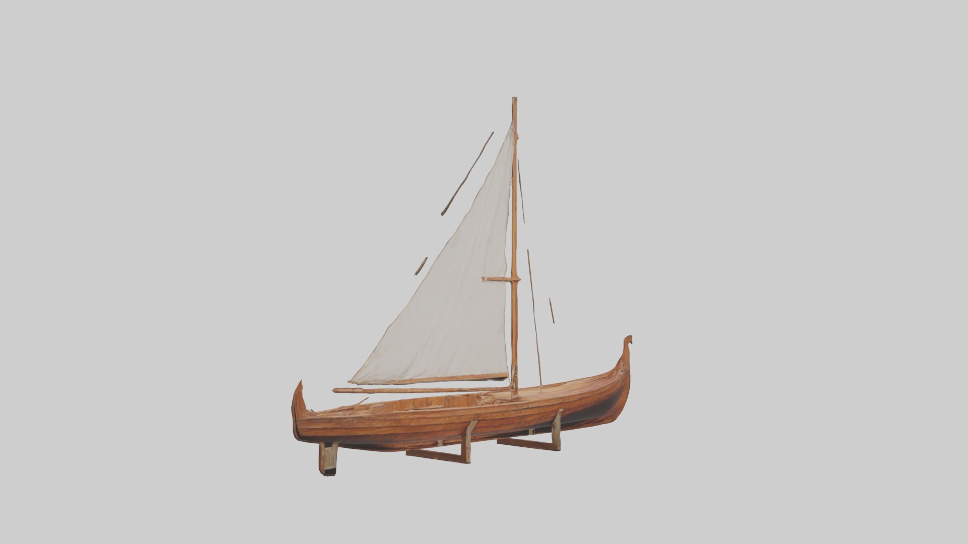 Wooden Boat Low-poly 3D model_5