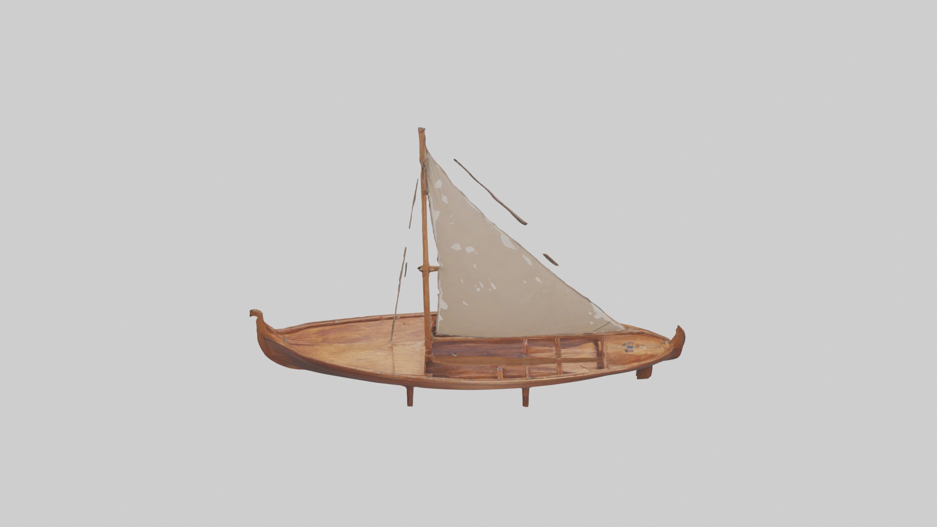 Wooden Boat Low-poly 3D model_9