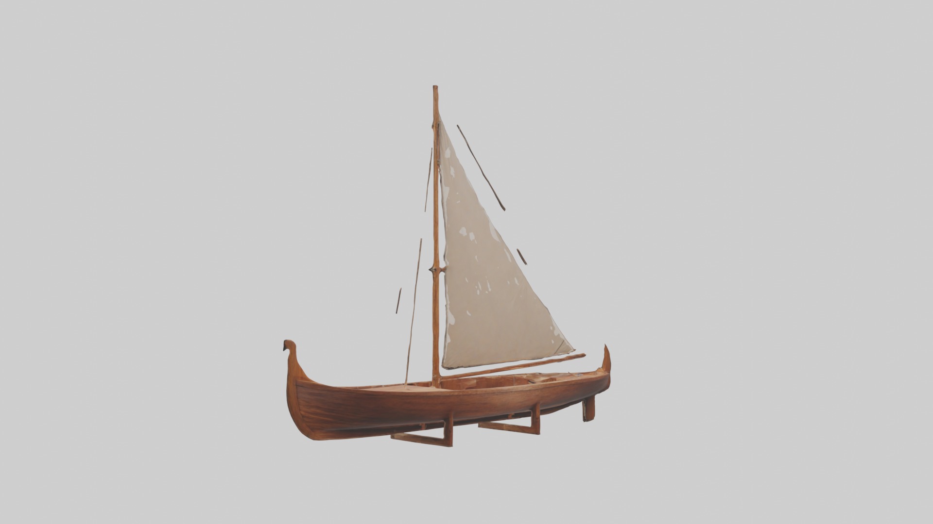 Wooden Boat Low-poly 3D model_1