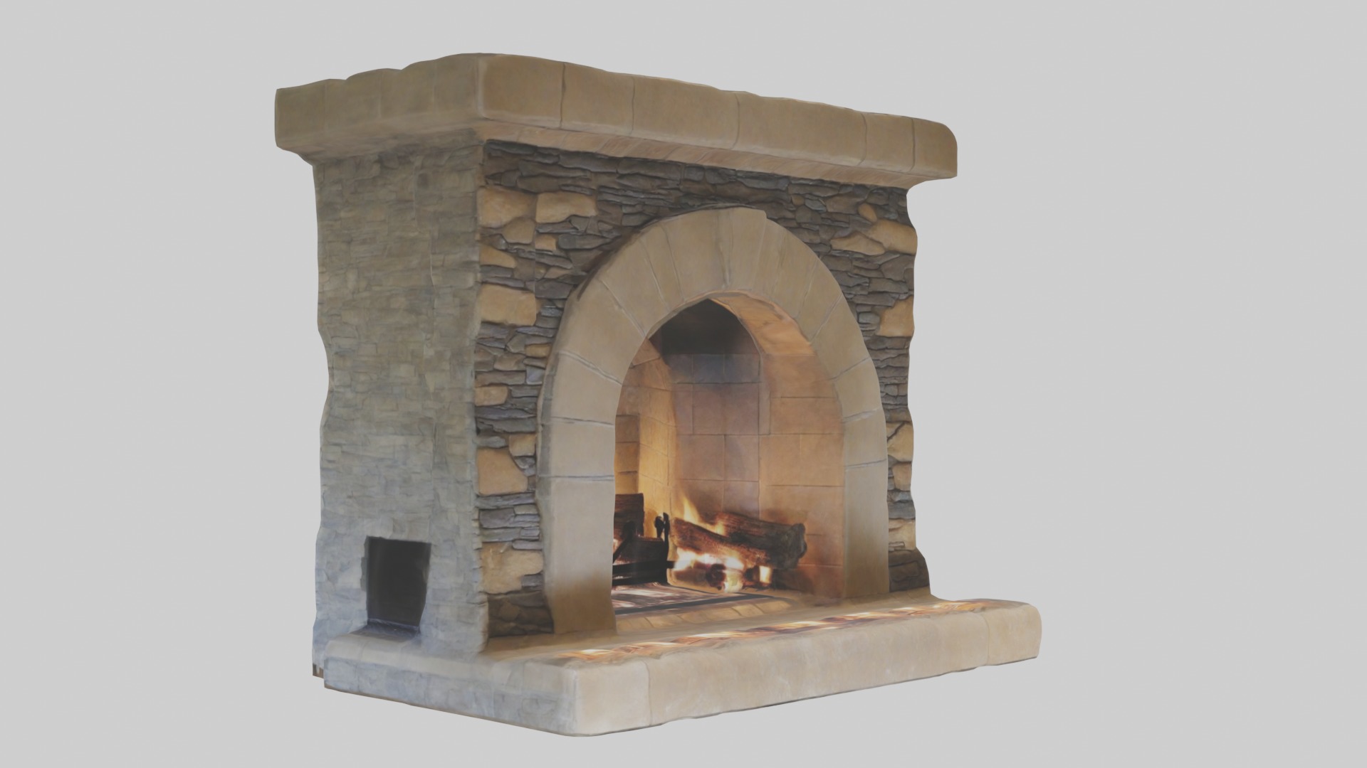 Stone fireplace Low-poly 3D model_5