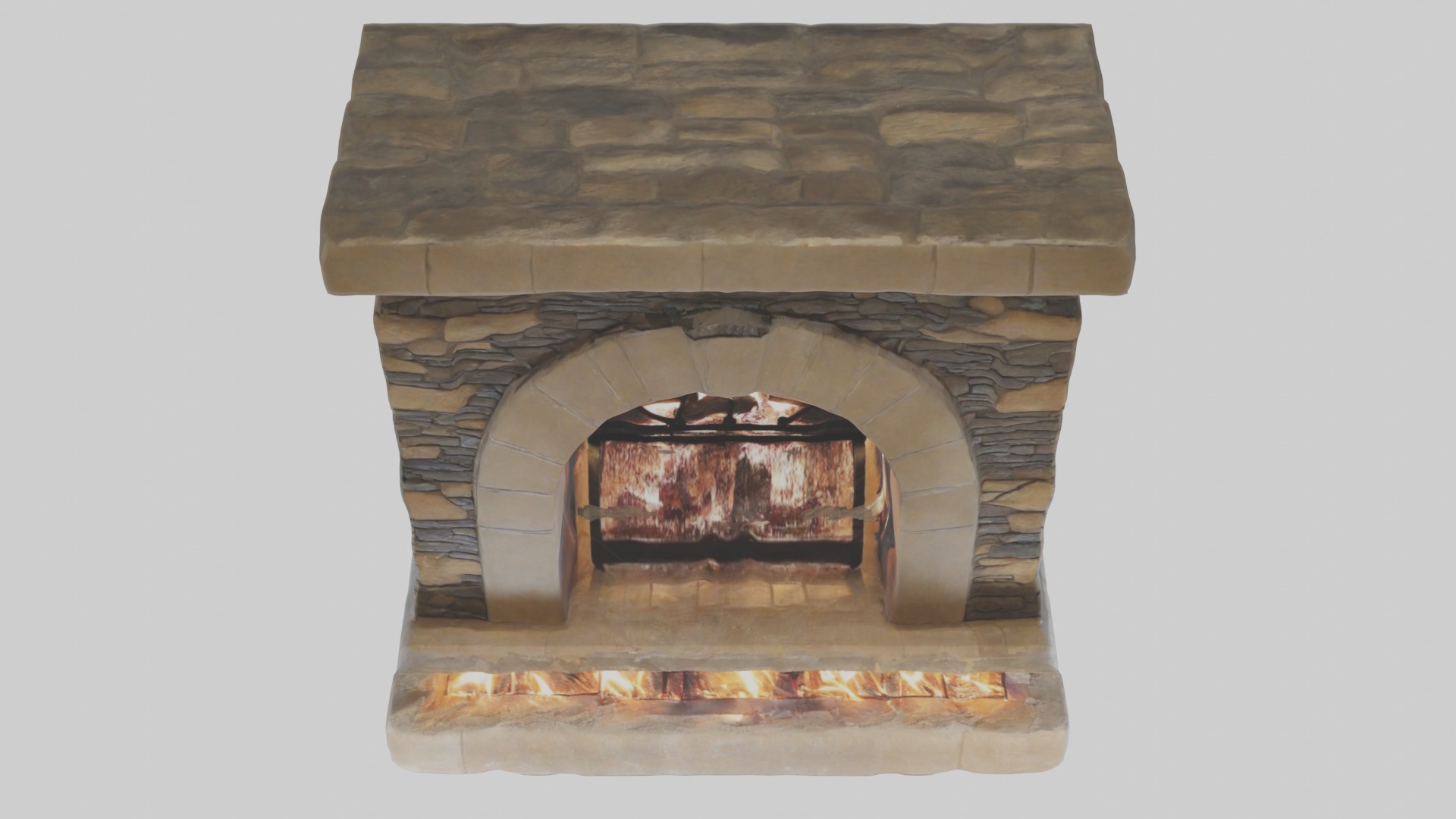 Stone fireplace Low-poly 3D model_10