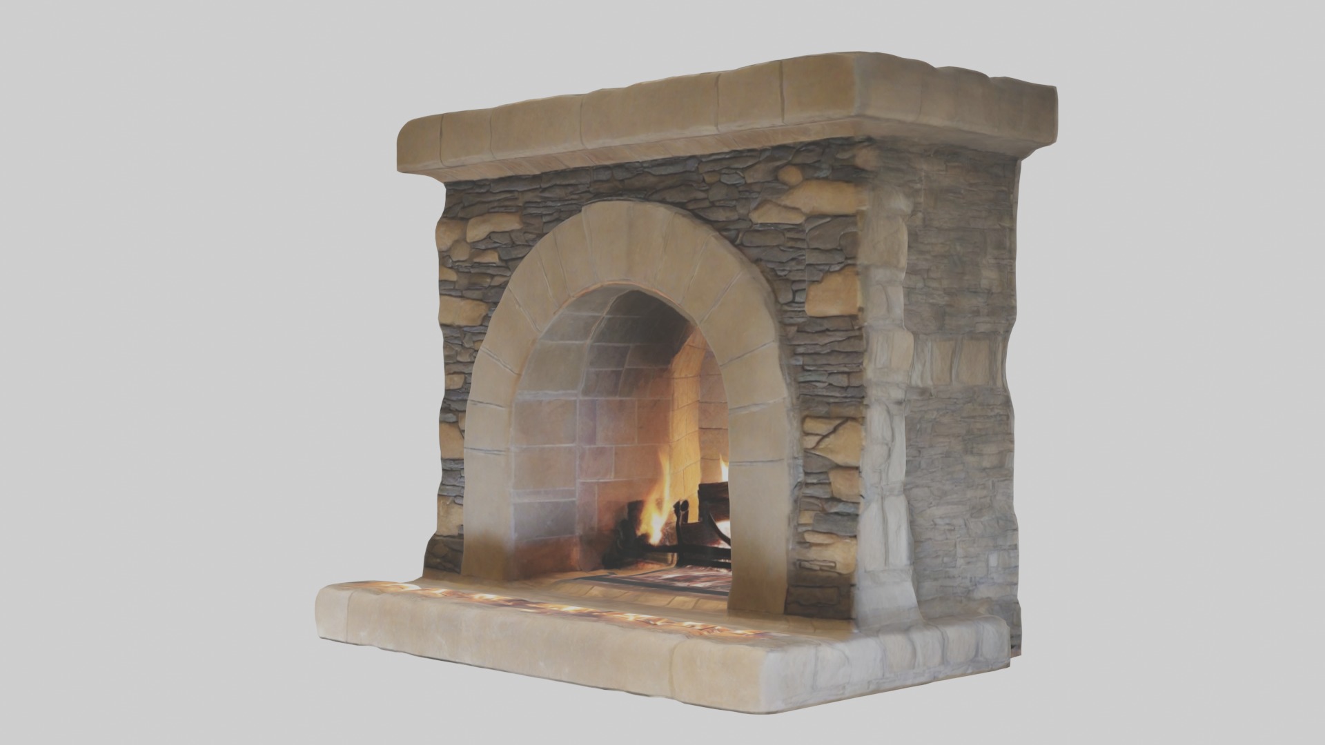 Stone fireplace Low-poly 3D model_4