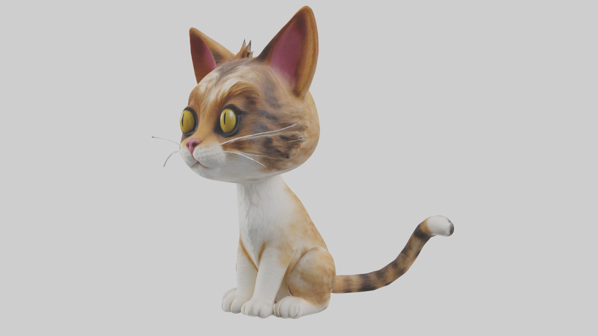 Sitting American Bobtail Cat model Low-poly 3D model_1