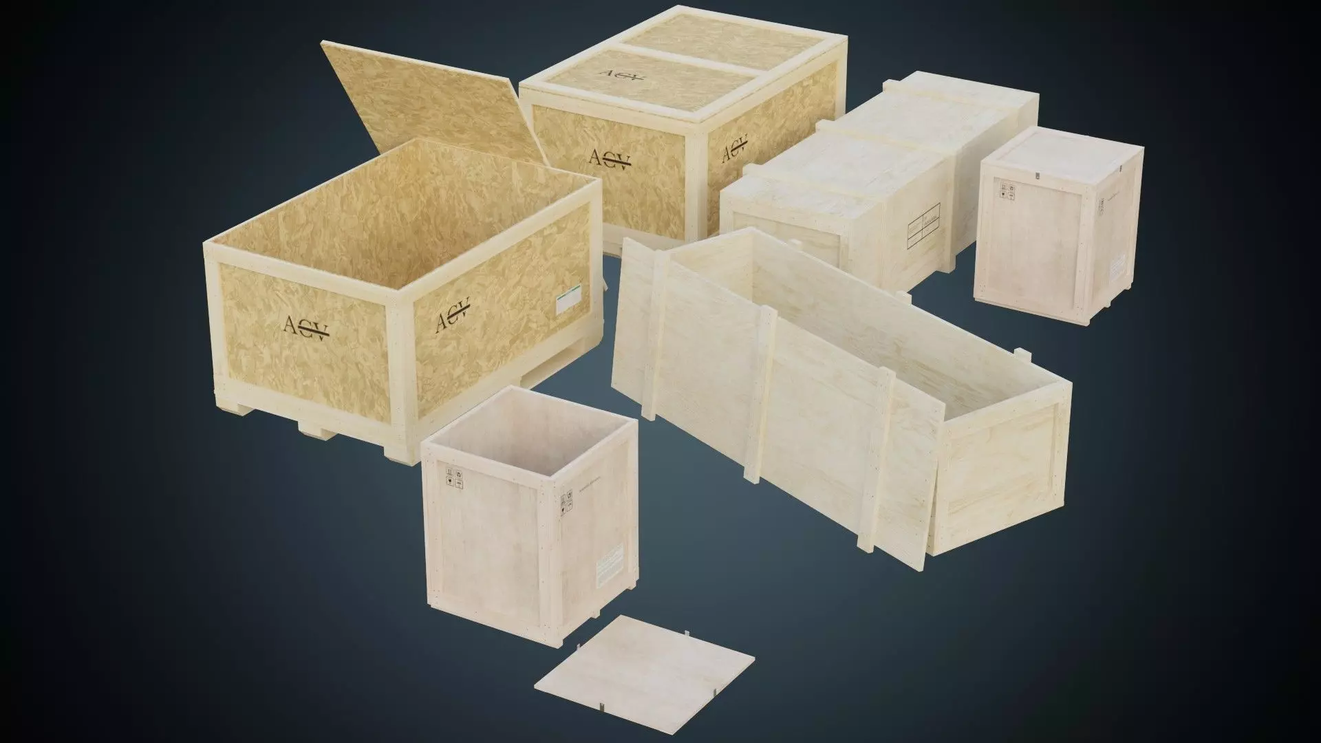 Wooden Crates 1A Low-poly 3D model_0