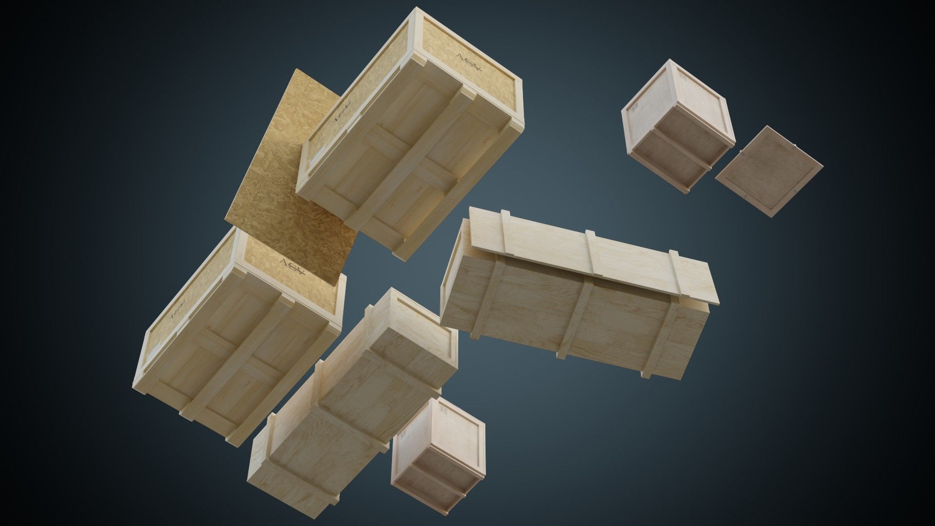 Wooden Crates 1A Low-poly 3D model_2