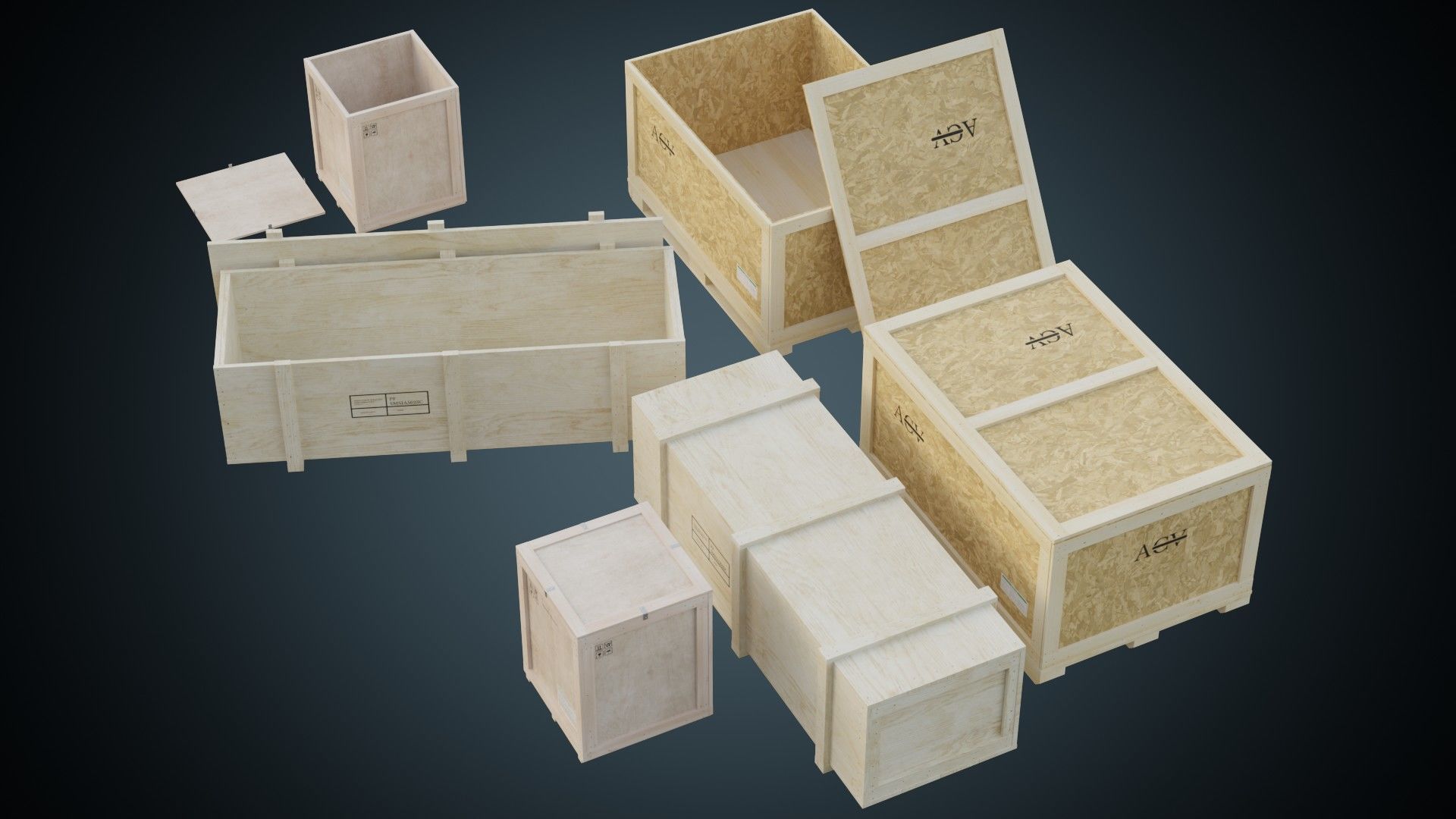 Wooden Crates 1A Low-poly 3D model_1