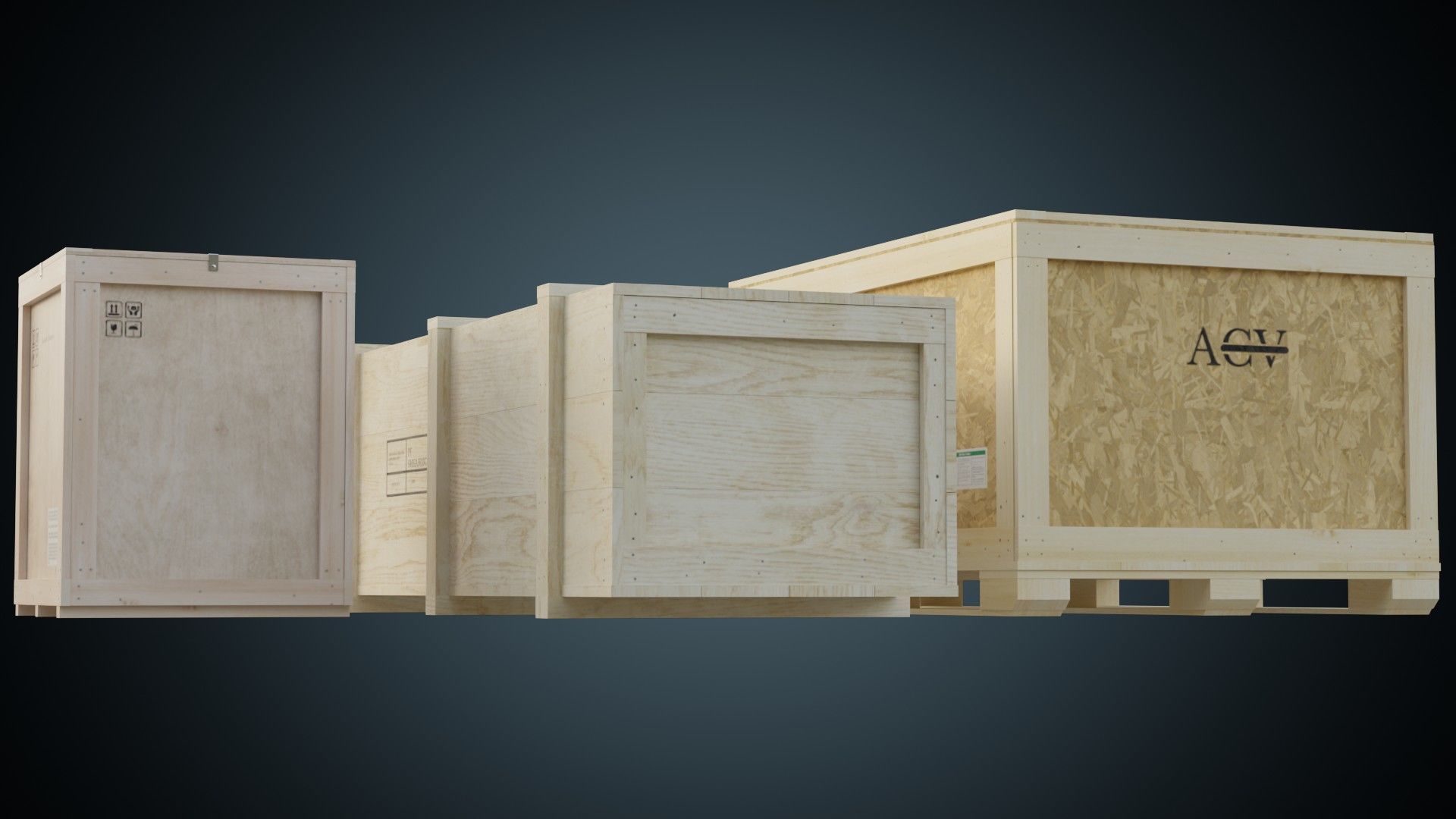 Wooden Crates 1A Low-poly 3D model_6