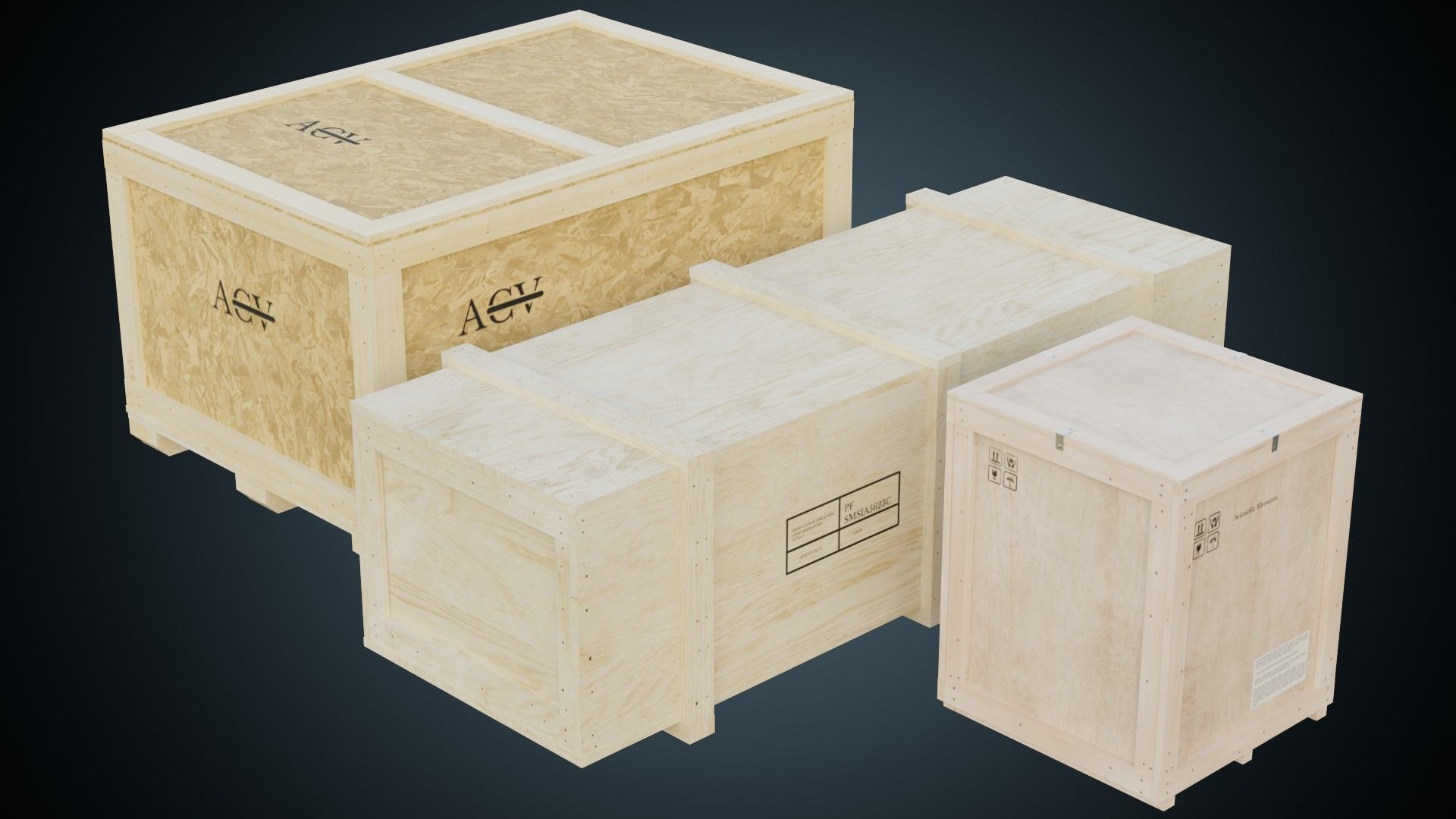 Wooden Crates 1A Low-poly 3D model_3
