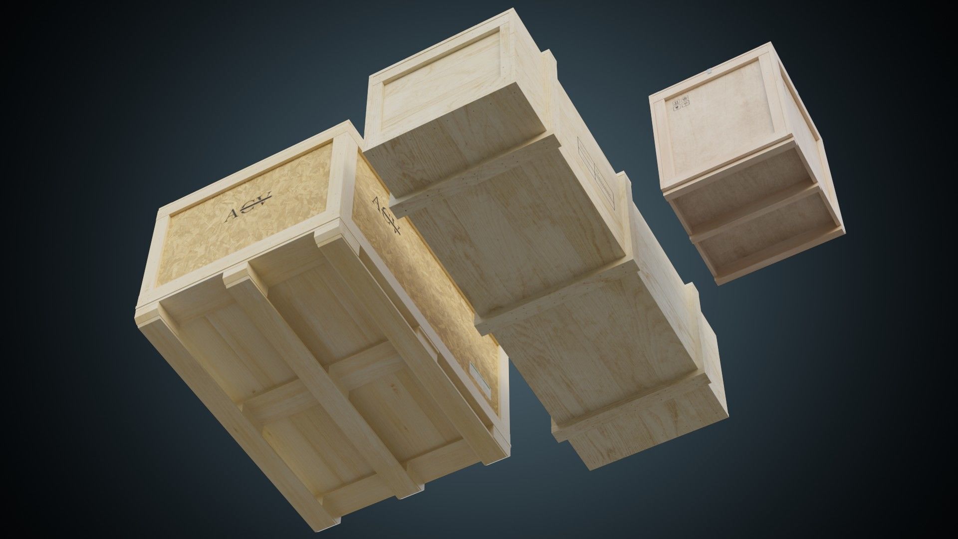 Wooden Crates 1A Low-poly 3D model_7