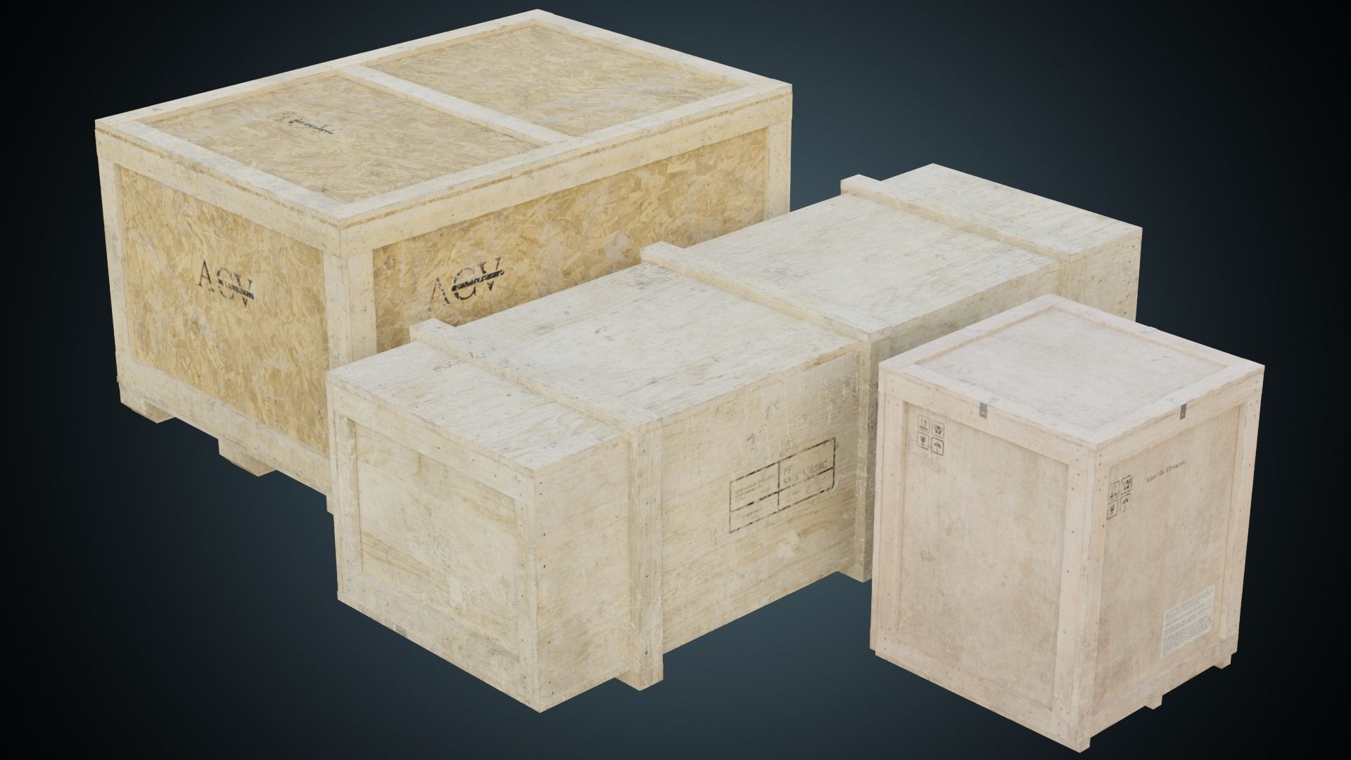 Wooden Crates 1B Low-poly 3D model_3