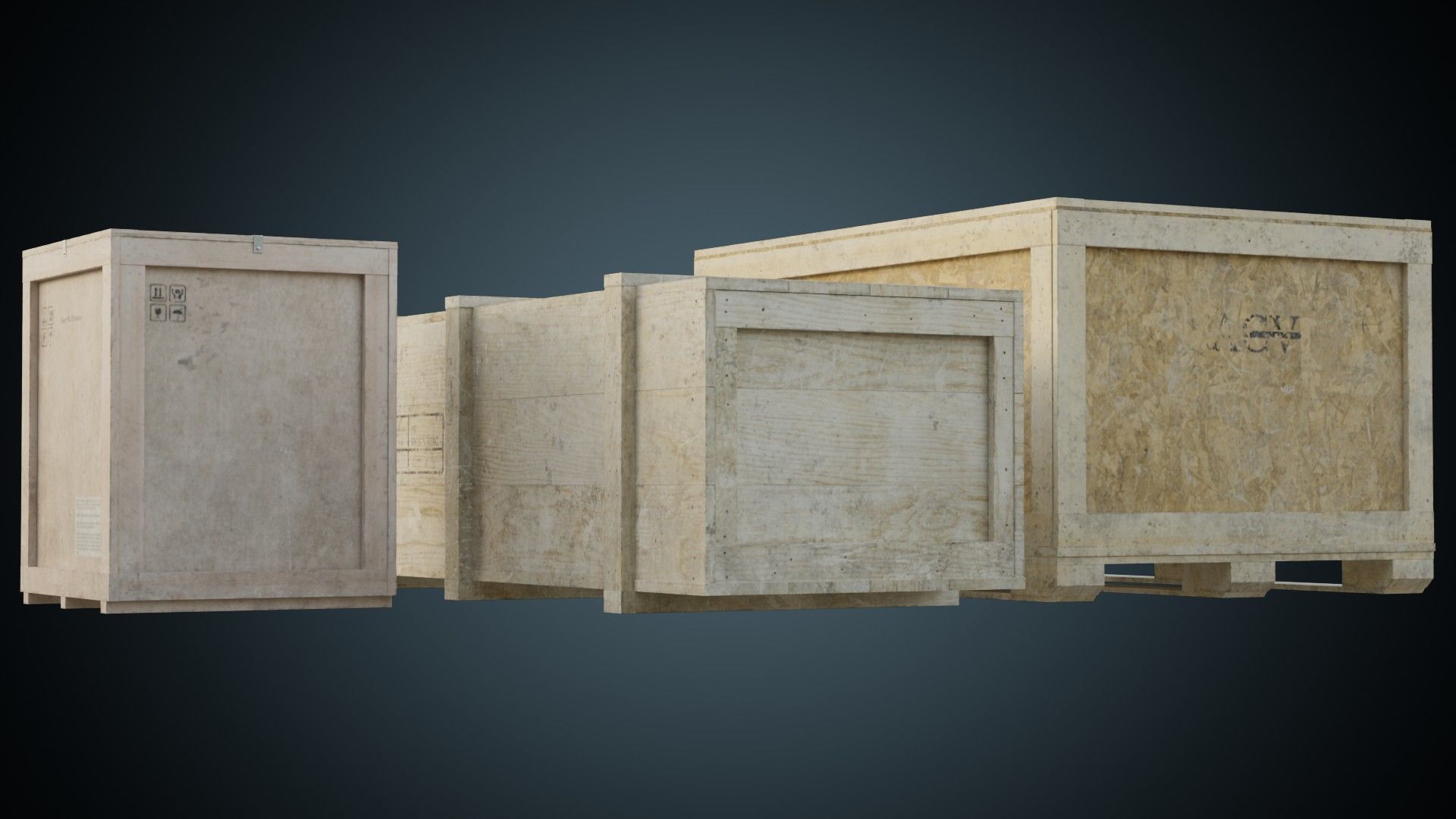 Wooden Crates 1B Low-poly 3D model_6