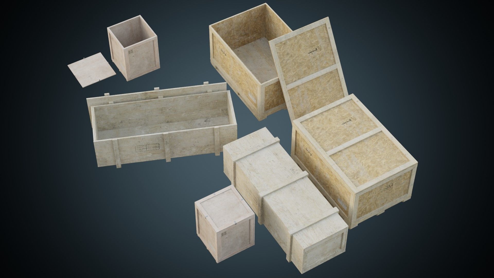 Wooden Crates 1B Low-poly 3D model_1