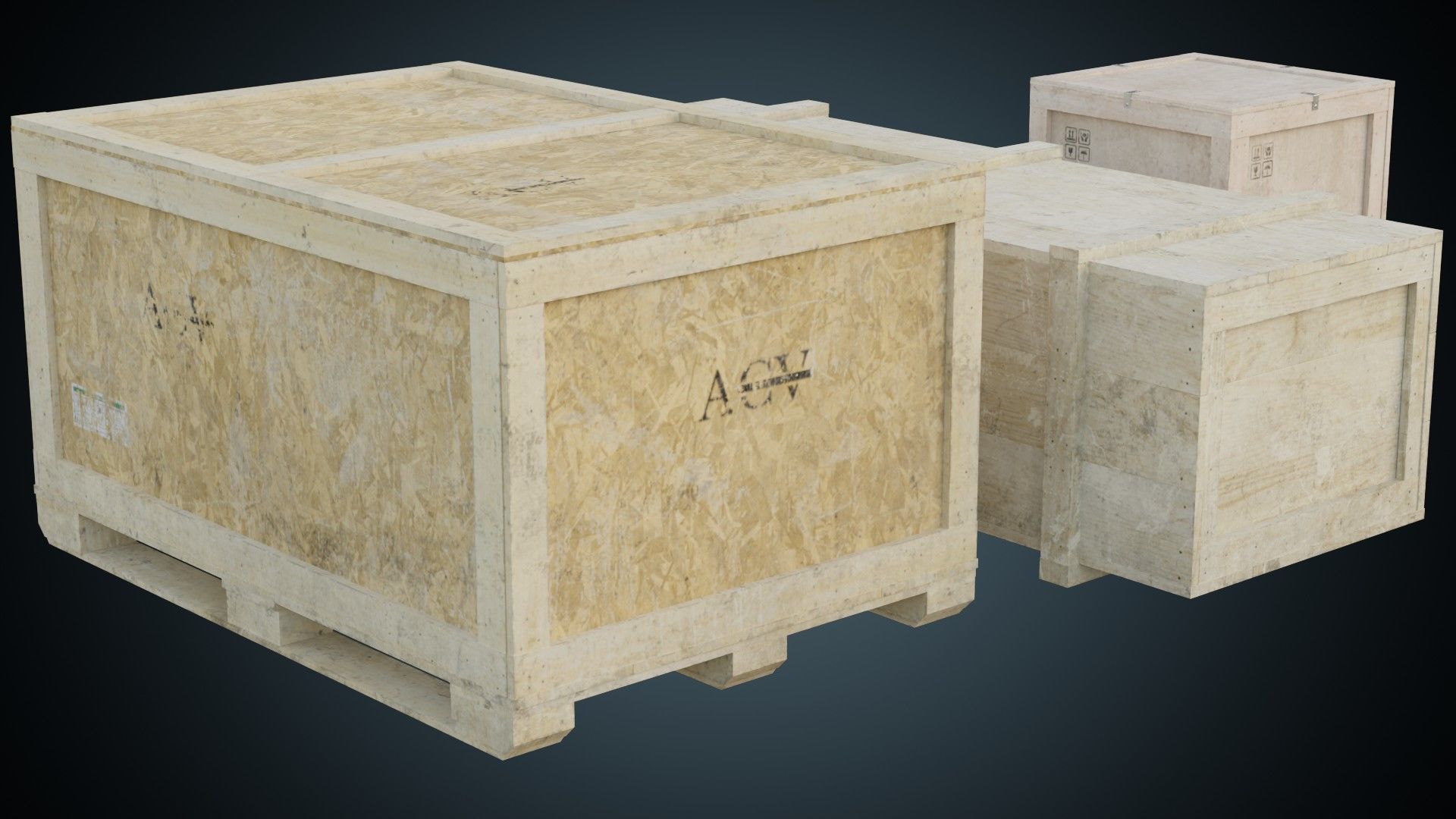 Wooden Crates 1B Low-poly 3D model_4
