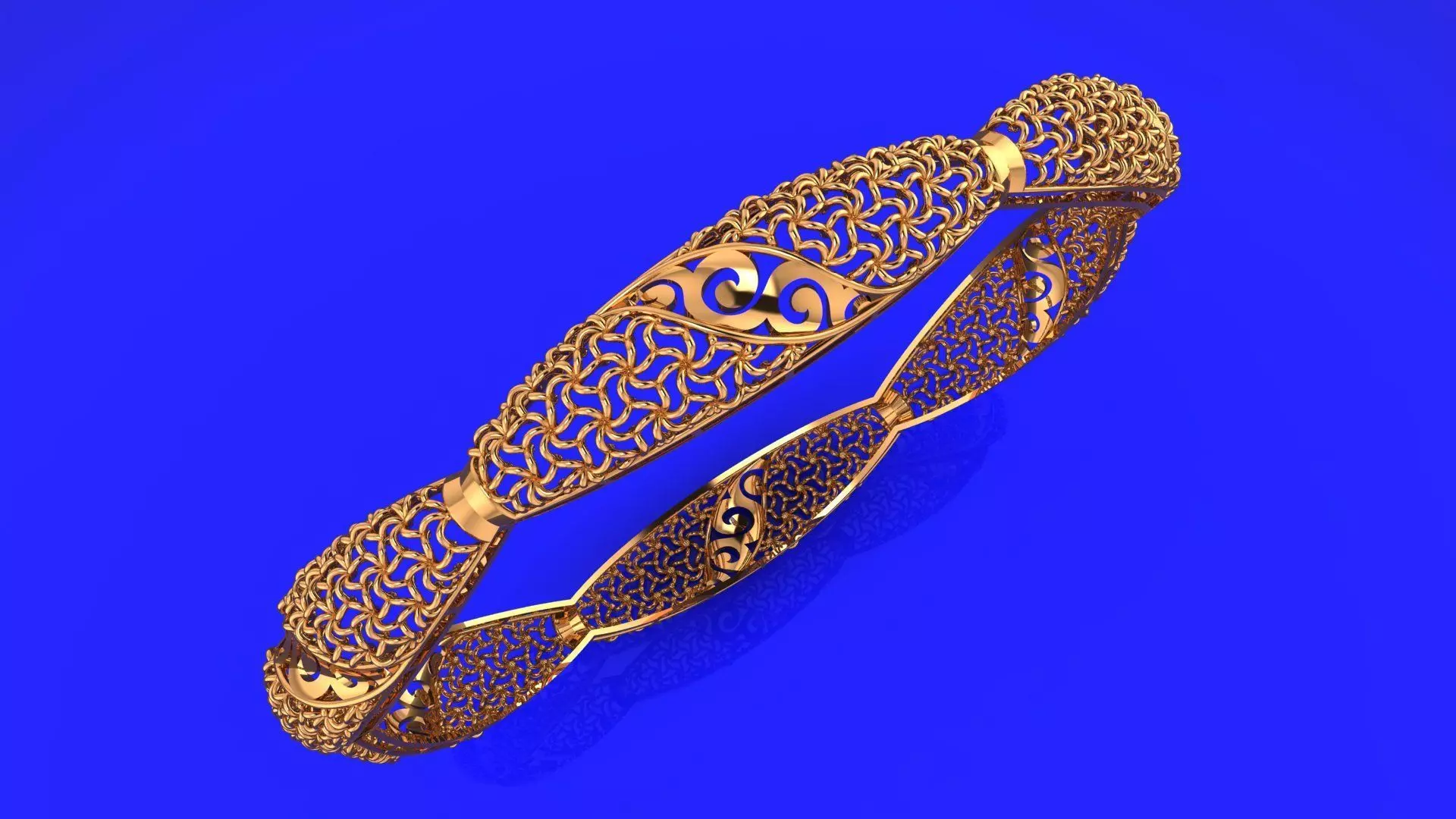 1395 Shaped Gold Lattice Bangle with Scroll Details 3D print model