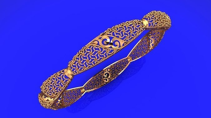 1364 Shaped Gold Lattice Bangle with Scroll Details 3D print model