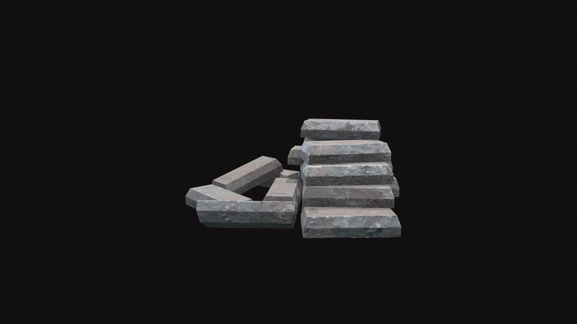 Medieval Iron Ingots Low-poly 3D model_3