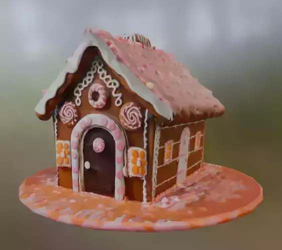 a detailed 3D gingerbread house