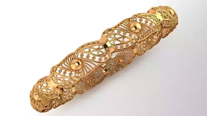 45 Triple-Row Filigree and Solid Kada 11gm