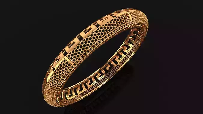 77 Greek key Gold Bangle with Intricate Pattern 62MM-17gm 3D print model