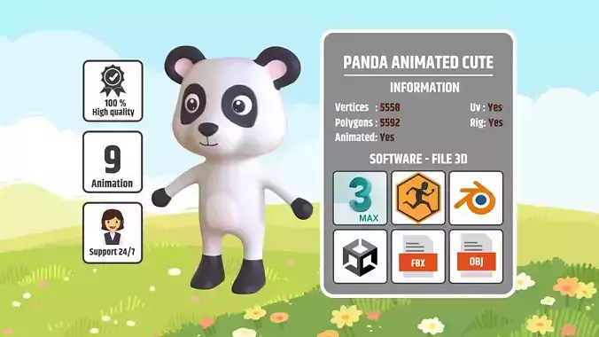 High-Quality 3D Cute Panda - Animated for Games