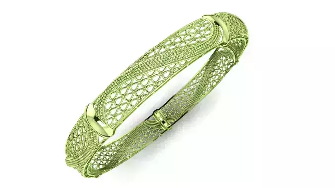 46 Tessellated Two-Row Radial Motif Bangle 11gm