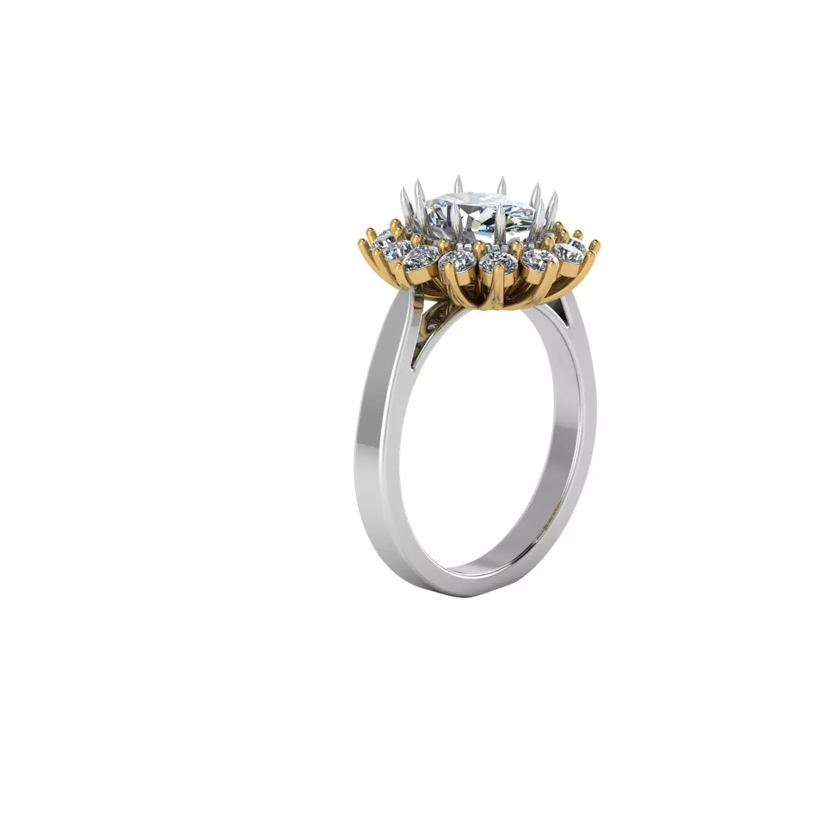 3 tone halo engagement ring 3D print model