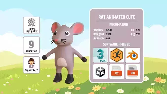 High-Quality 3D Cute Rat - Animated for Games 
