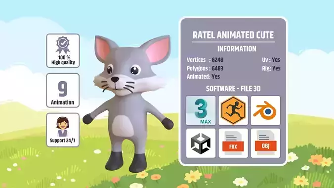 High-Quality 3D Cute Ratel - Animated for Games Low-poly 3D model