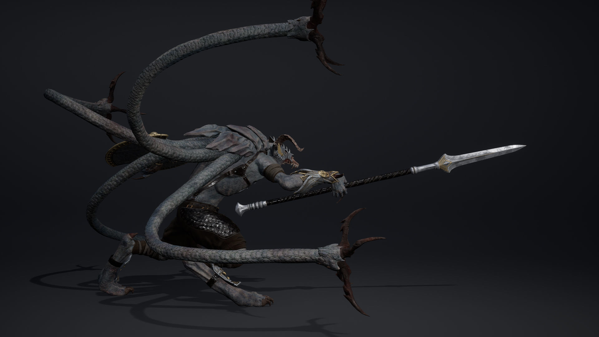 Shadow Spearman Tentacle Low-poly 3D model_6