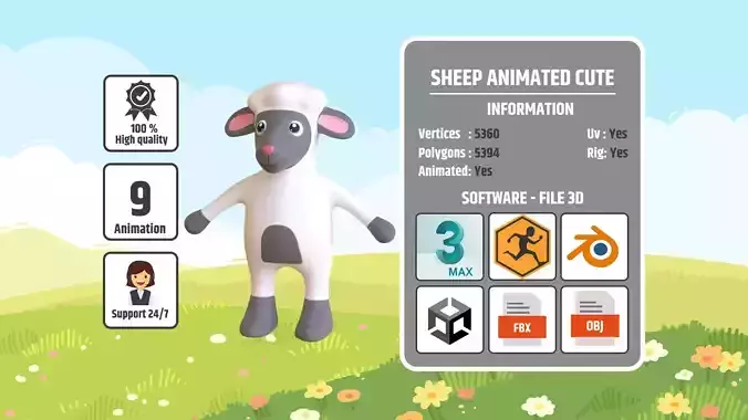 High-Quality 3D Cute Sheep - Animated for Games