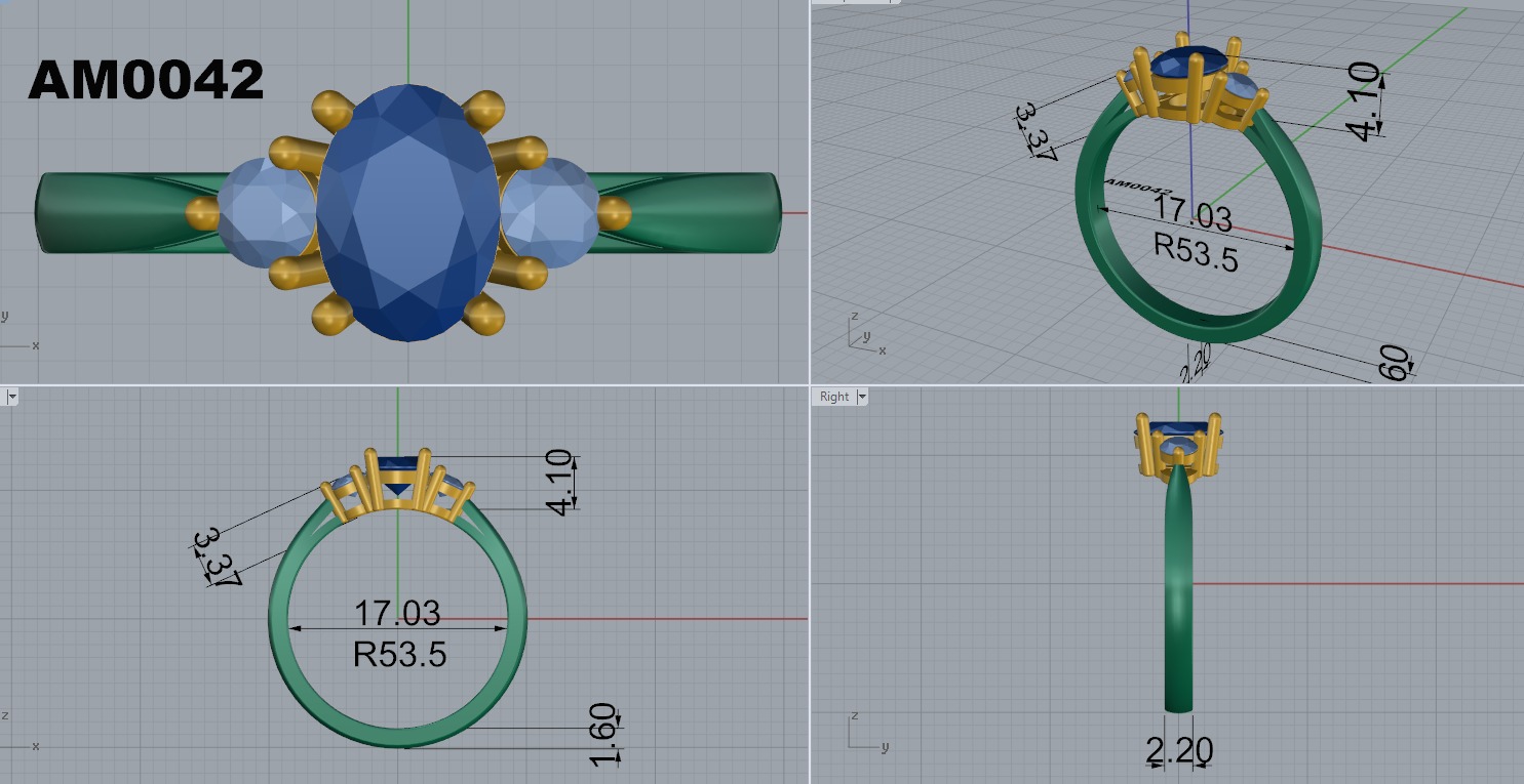 three stone two tone ring 3D print model_1