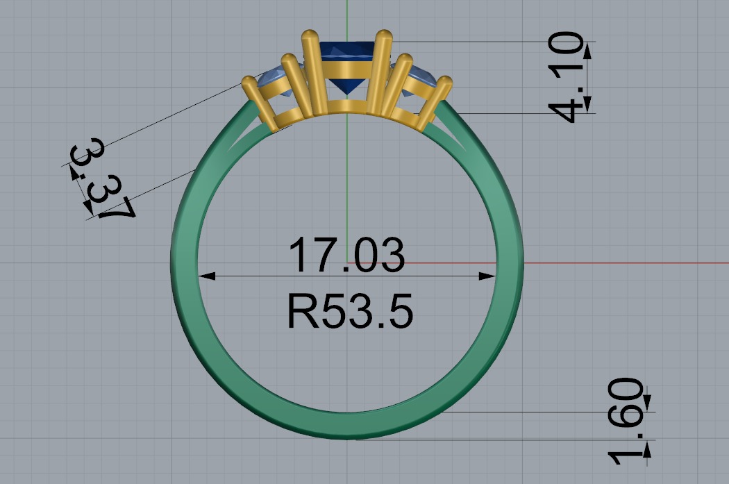 three stone two tone ring 3D print model_10